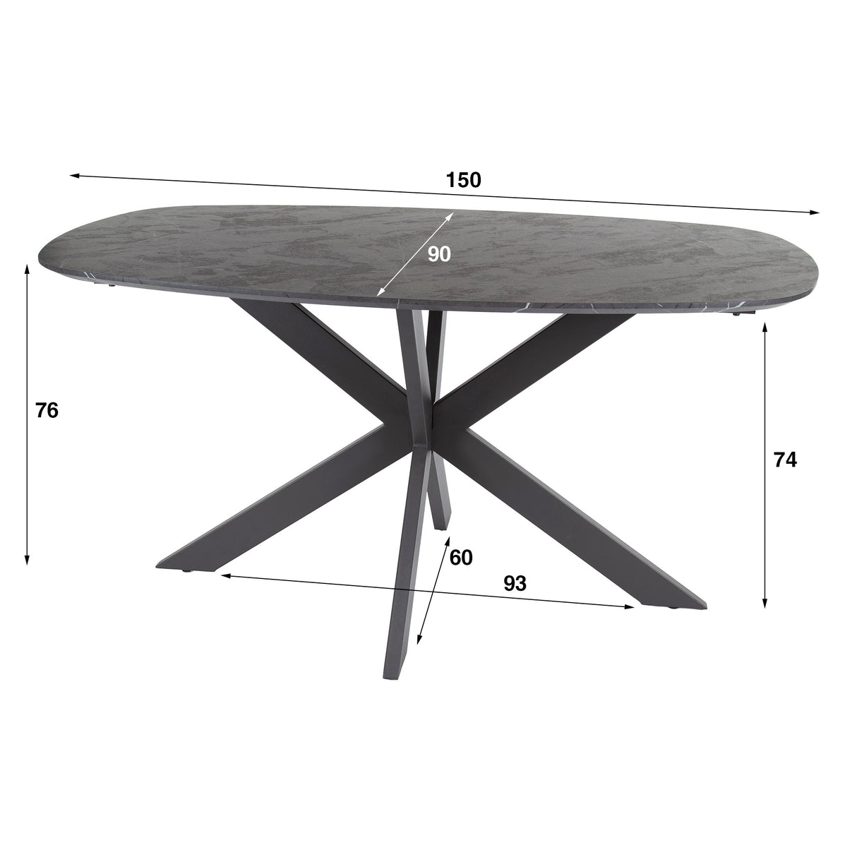 Dining table Mysha Danish Oval Melamine Black 150x90 cm
