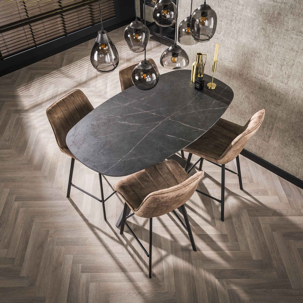 Danish Oval Dining Table Iris 140x80 cm Spindle Base Ceramic Look 