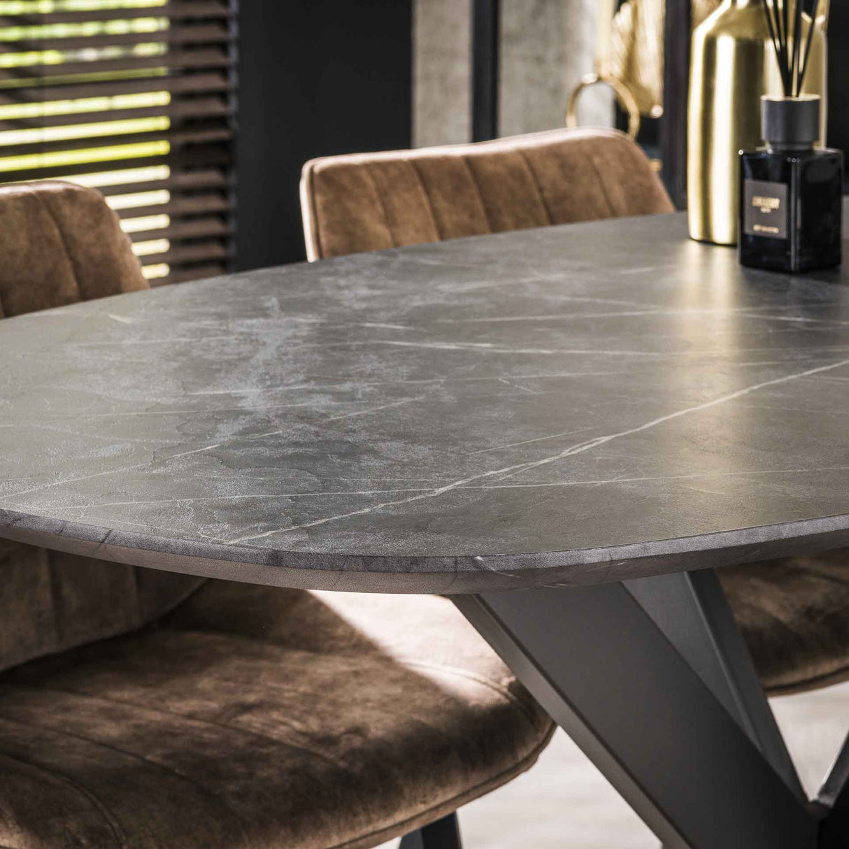 Danish Oval Dining Table Iris 140x80 cm Spindle Base Ceramic Look 