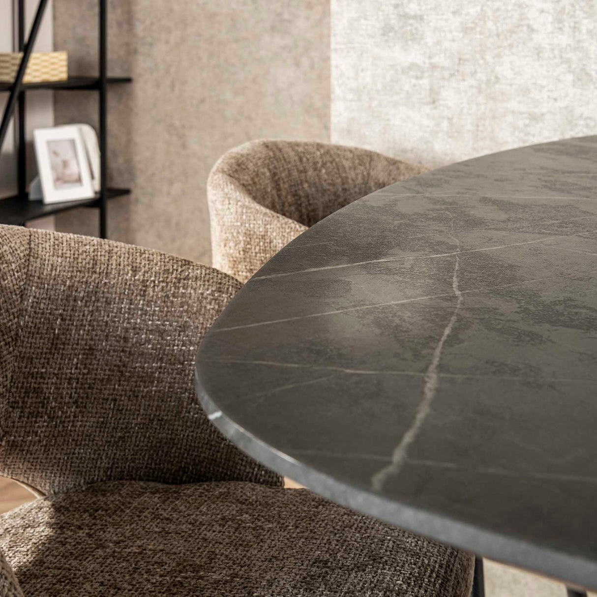 Danish Oval Dining Table Iris 140x80 cm Spindle Base Ceramic Look 