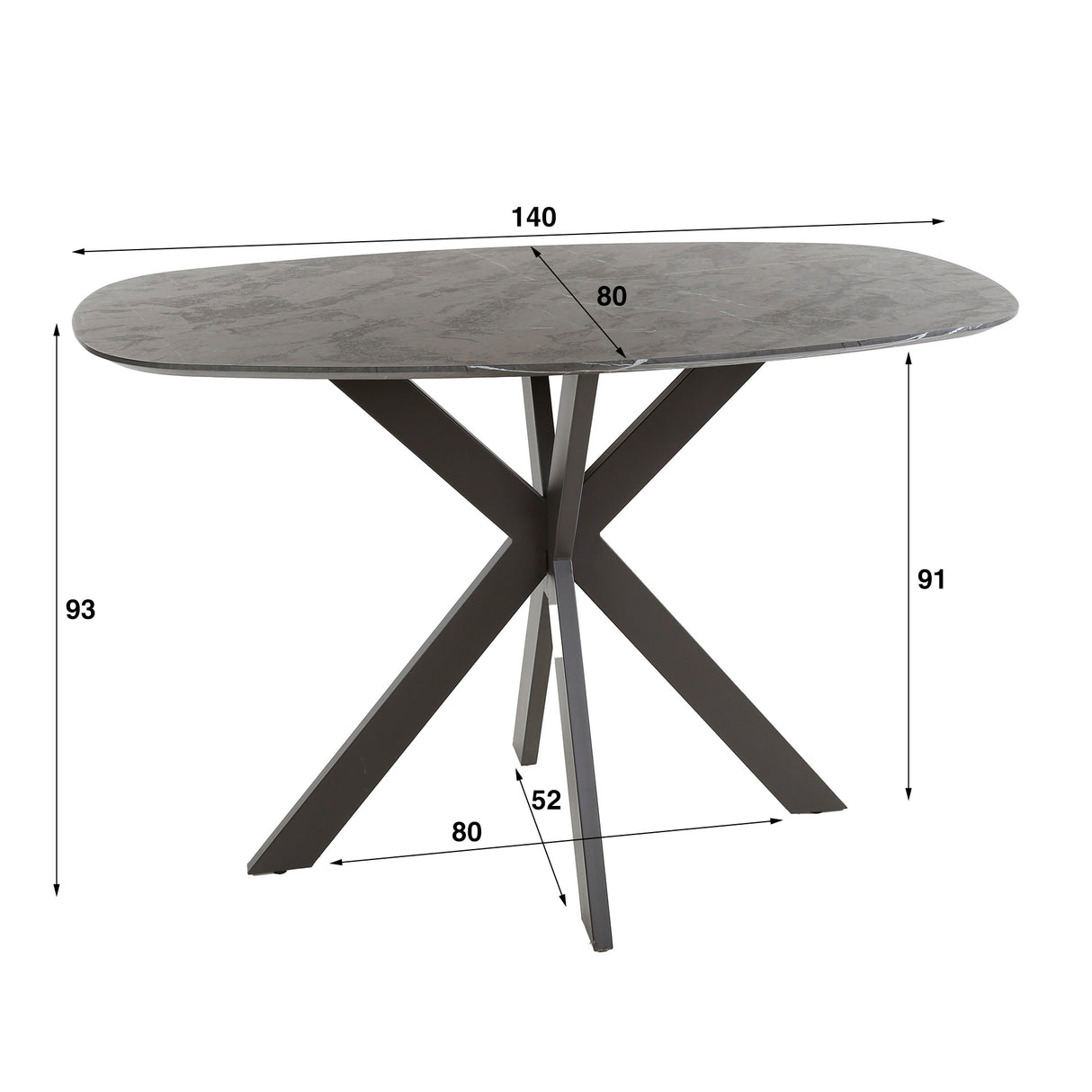 Danish Oval Dining Table Iris 140x80 cm Spindle Base Ceramic Look 