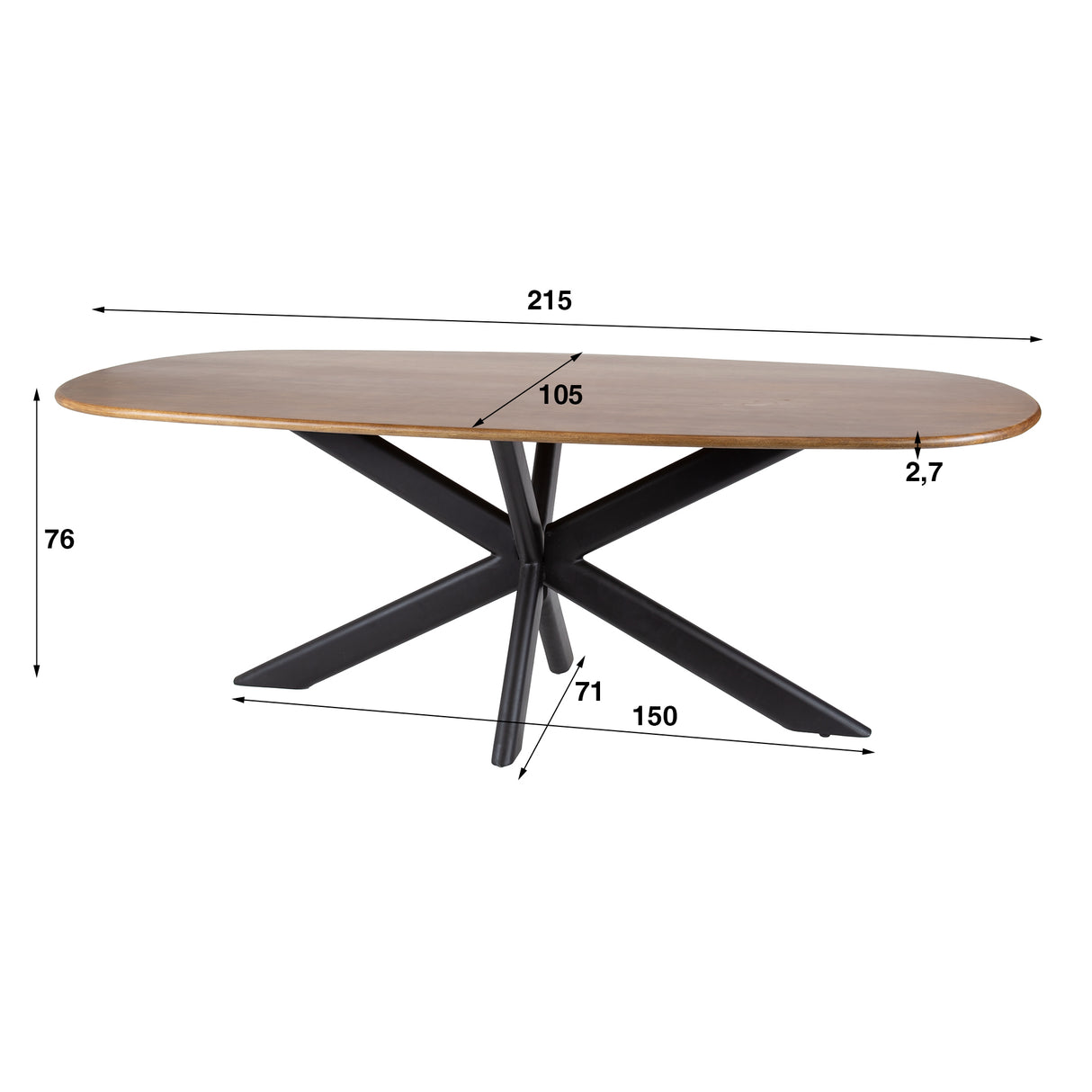 Danish Oval Dining Table Cody Mango Wood 180 cm 