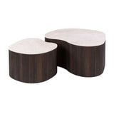 Set van 2 organische salontafels Cruz bold - keramiek Taj Mahal donkerbruin houtlook ribbel - witfoto