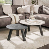 Faro Ø80 Ceramic travertine coffee table set of 2 