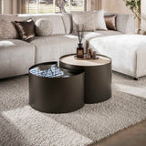 Set of 2 coffee tables Moony – metal frame & ceramic travertine look and glass