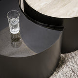 Set of 2 coffee tables Moony – metal frame & ceramic travertine look and glass