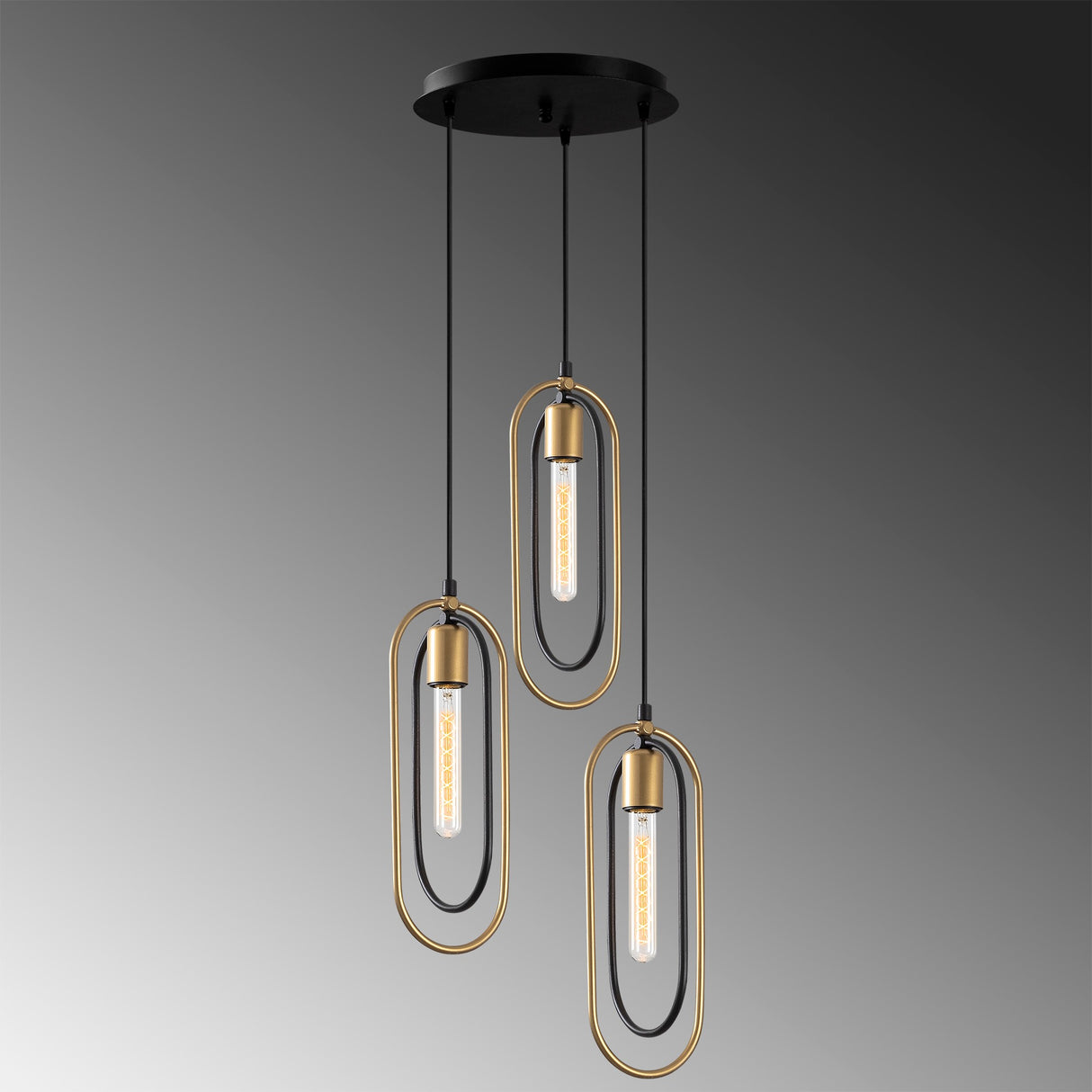 Pendant lamp 3-light Black Gold Metal Dune 
