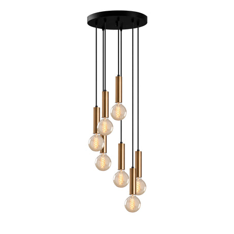 7-light Pendant Lamp Tiered Bronze-colored Metal Scarlet 