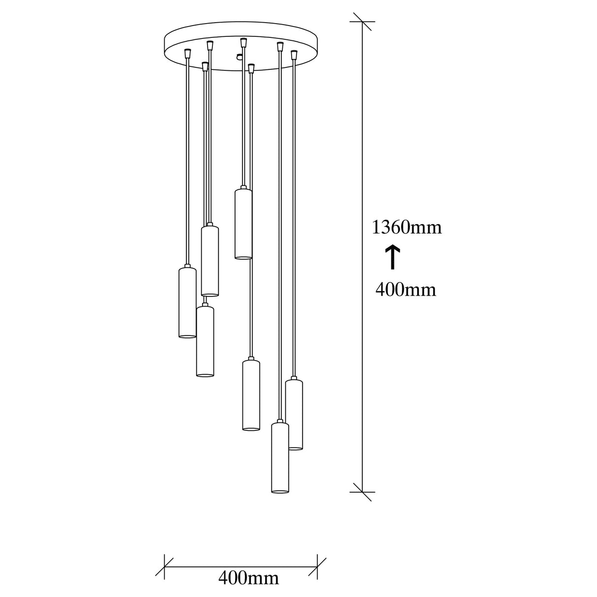 7-light Pendant Lamp Tiered Bronze-colored Metal Scarlet 