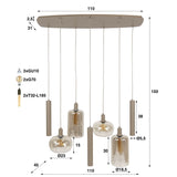 Hanglamp Sera 7-lichts beige metaal amber glas