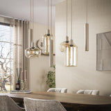 Hanglamp Sera 7-lichts beige metaal amber glas