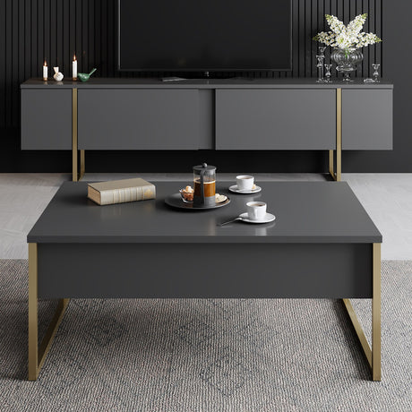 Rectangular Coffee Table Anthracite Luxe 90x60 - Gold Frame