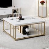 Square Coffee Table White Zenn 90x90 - Gold Frame