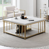 Square Coffee Table White Zenn 90x90 - Gold Frame