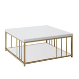 Square Coffee Table White Zenn 90x90 - Gold Frame