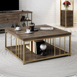 Square Coffee Table Walnut Zenn 90x90 - Gold Frame