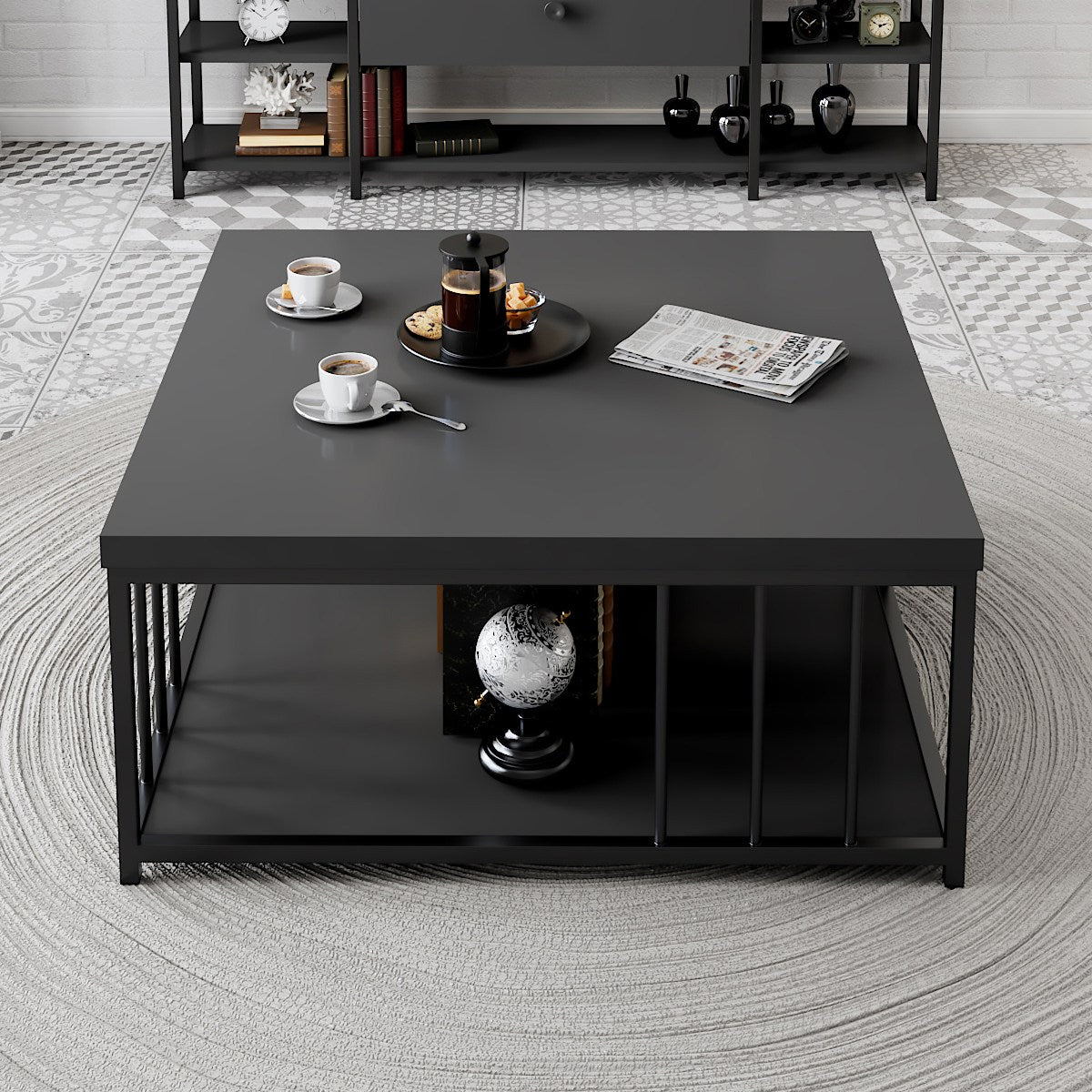 Square Coffee Table Anthracite Zenn 90x90 - Black Frame