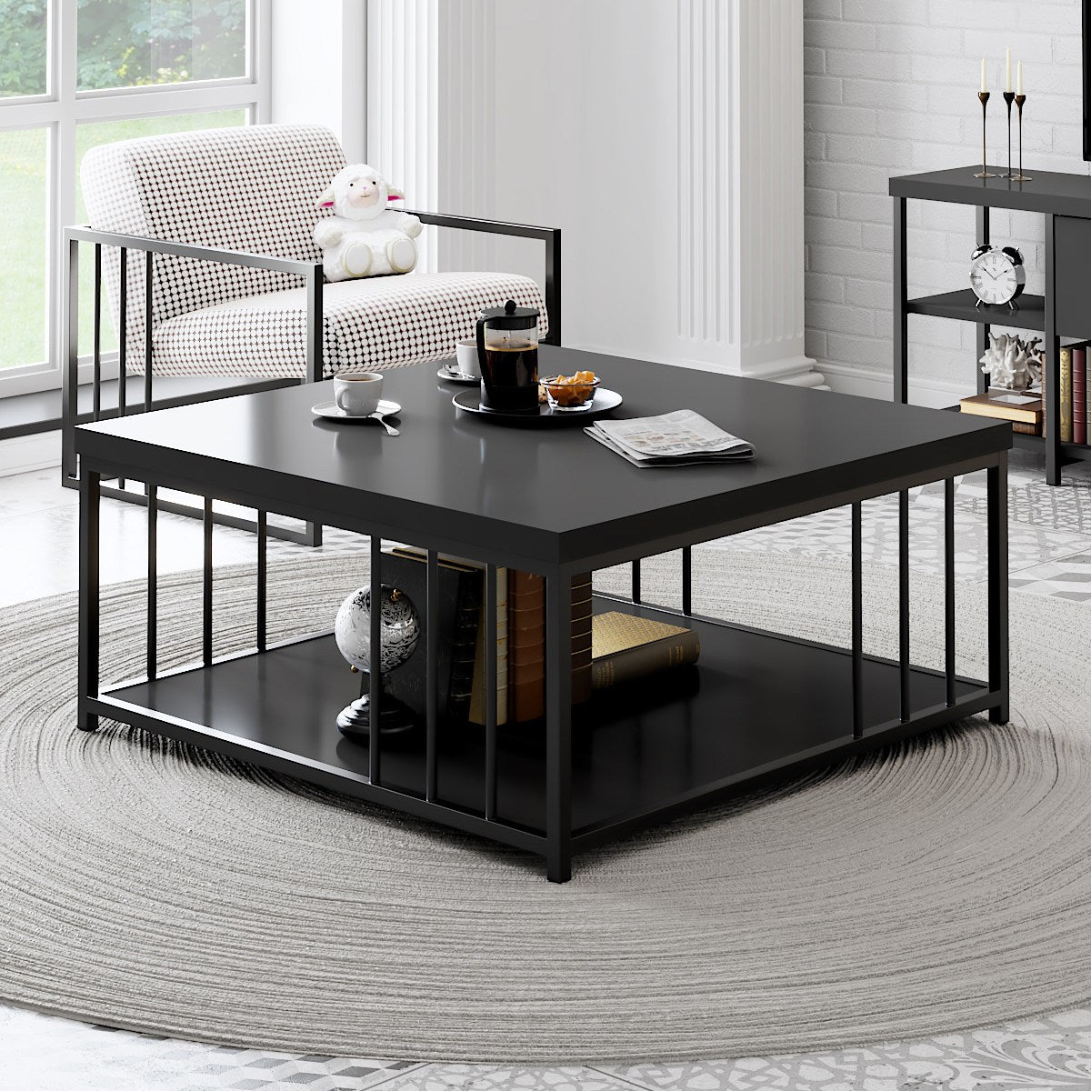 Square Coffee Table Anthracite Zenn 90x90 - Black Frame