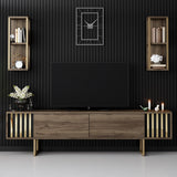 TV furniture set gold line walnut black melamine 180x48x30 cm