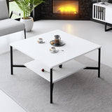 Square Coffee Table White Black Line 80x80 - Black Frame