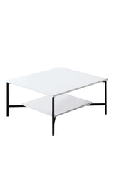 Square Coffee Table White Black Line 80x80 - Black Frame