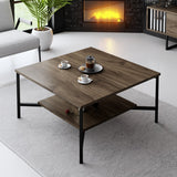Square Coffee Table Walnut Black Line 80x80 - Black Frame