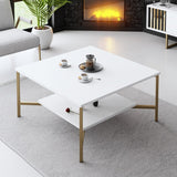 Square Coffee Table White Gold Line 80x80 - Gold Frame
