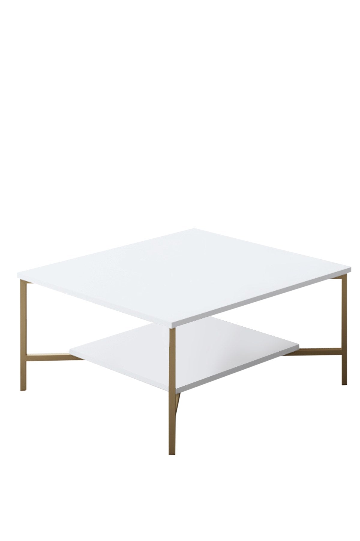 Square Coffee Table White Gold Line 80x80 - Gold Frame