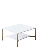 Square Coffee Table White Gold Line 80x80 - Gold Frame