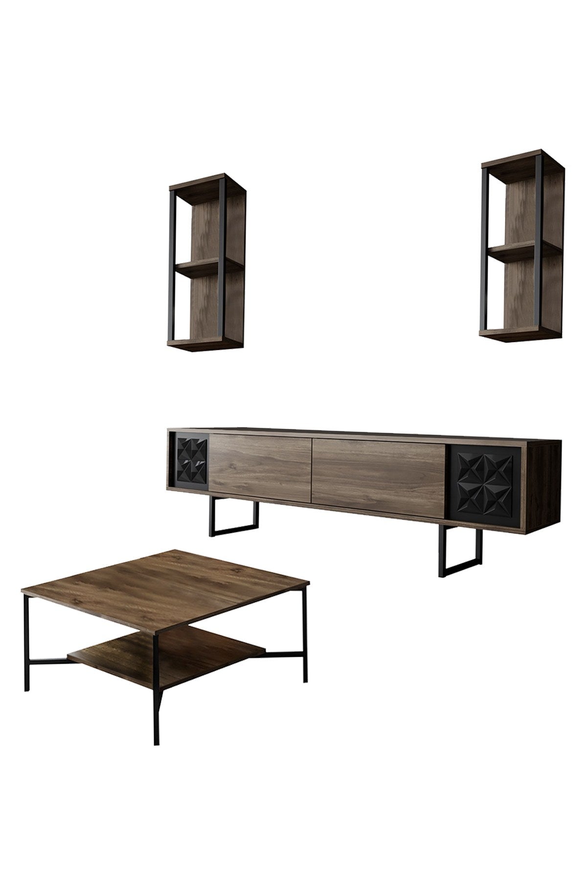 Furniture Set Walnut-Black - Black Line - Coffee Table + TV Furniture