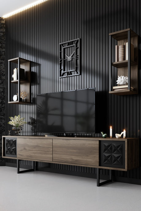Furniture Set Walnut-Black - Black Line - Coffee Table + TV Furniture