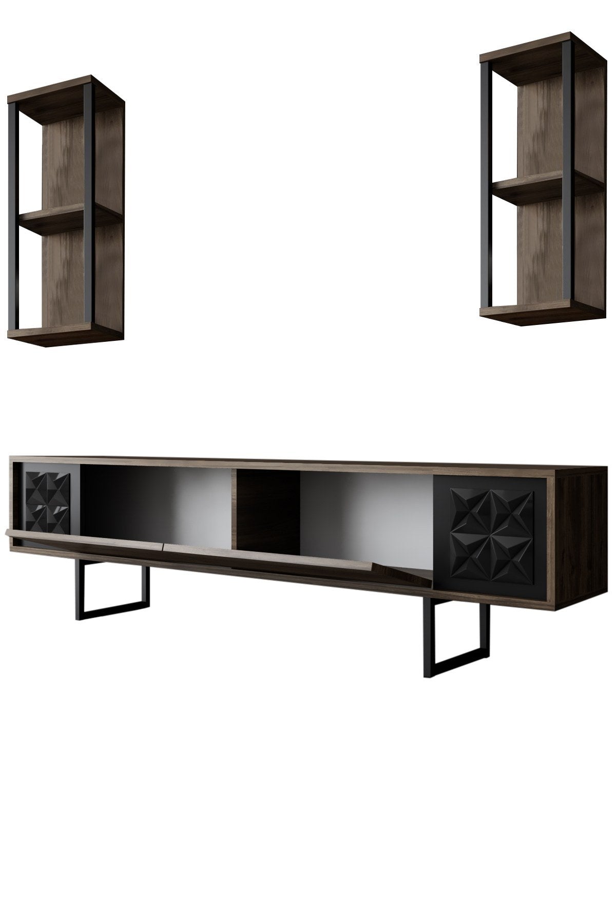 Furniture Set Walnut-Black - Black Line - Coffee Table + TV Furniture