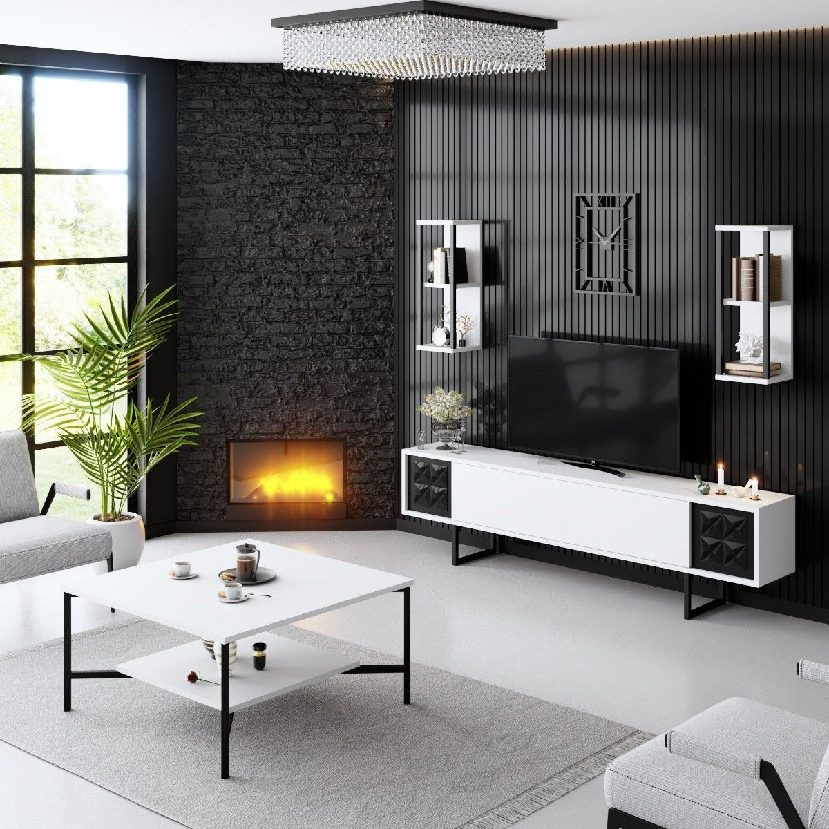 Furniture Set White-Black - Black Line - Coffee Table + TV Furniture