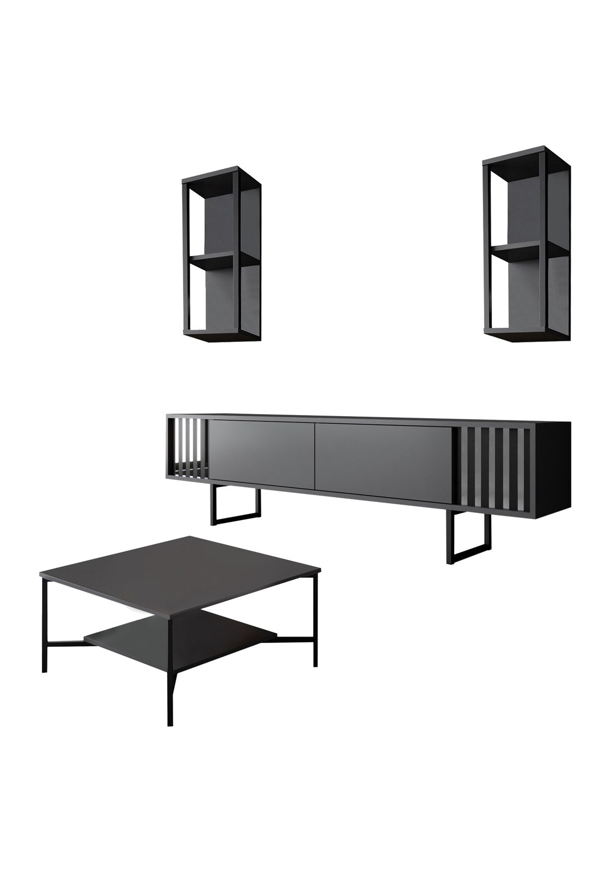 Furniture set Anthracite-Black - Chrome Line - Coffee table + TV cabinet