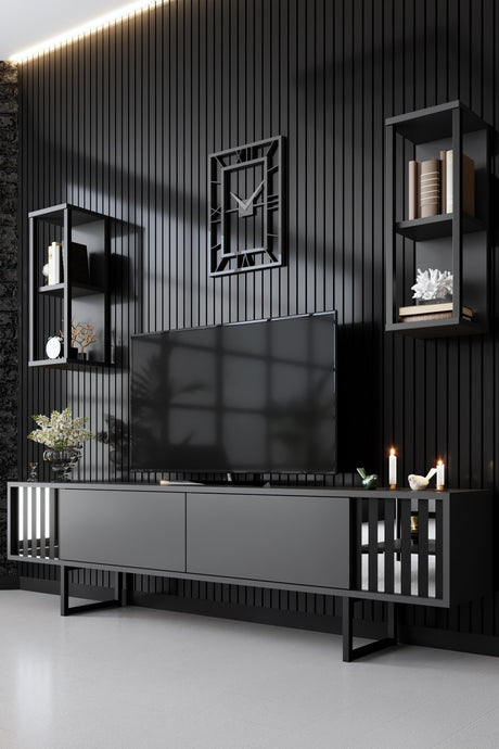 Furniture set Anthracite-Black - Chrome Line - Coffee table + TV cabinet