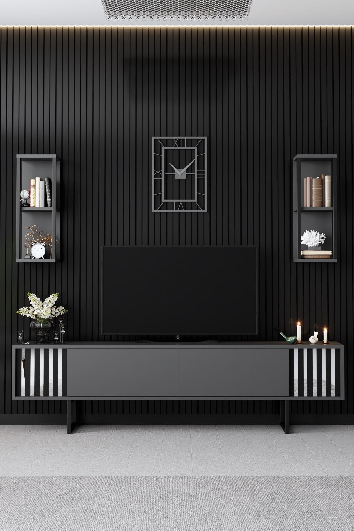 Furniture set Anthracite-Black - Chrome Line - Coffee table + TV cabinet