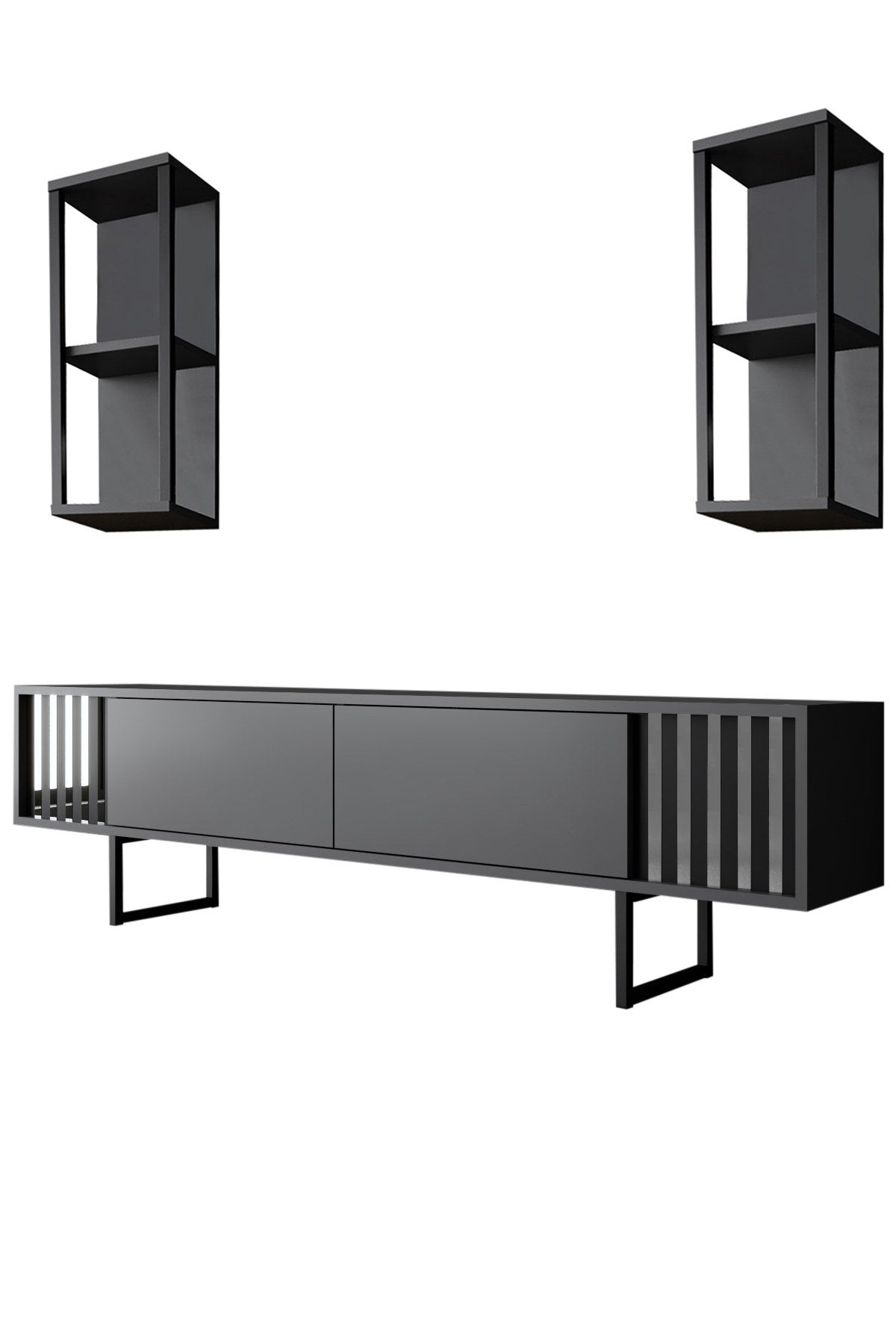Furniture set Anthracite-Black - Chrome Line - Coffee table + TV cabinet