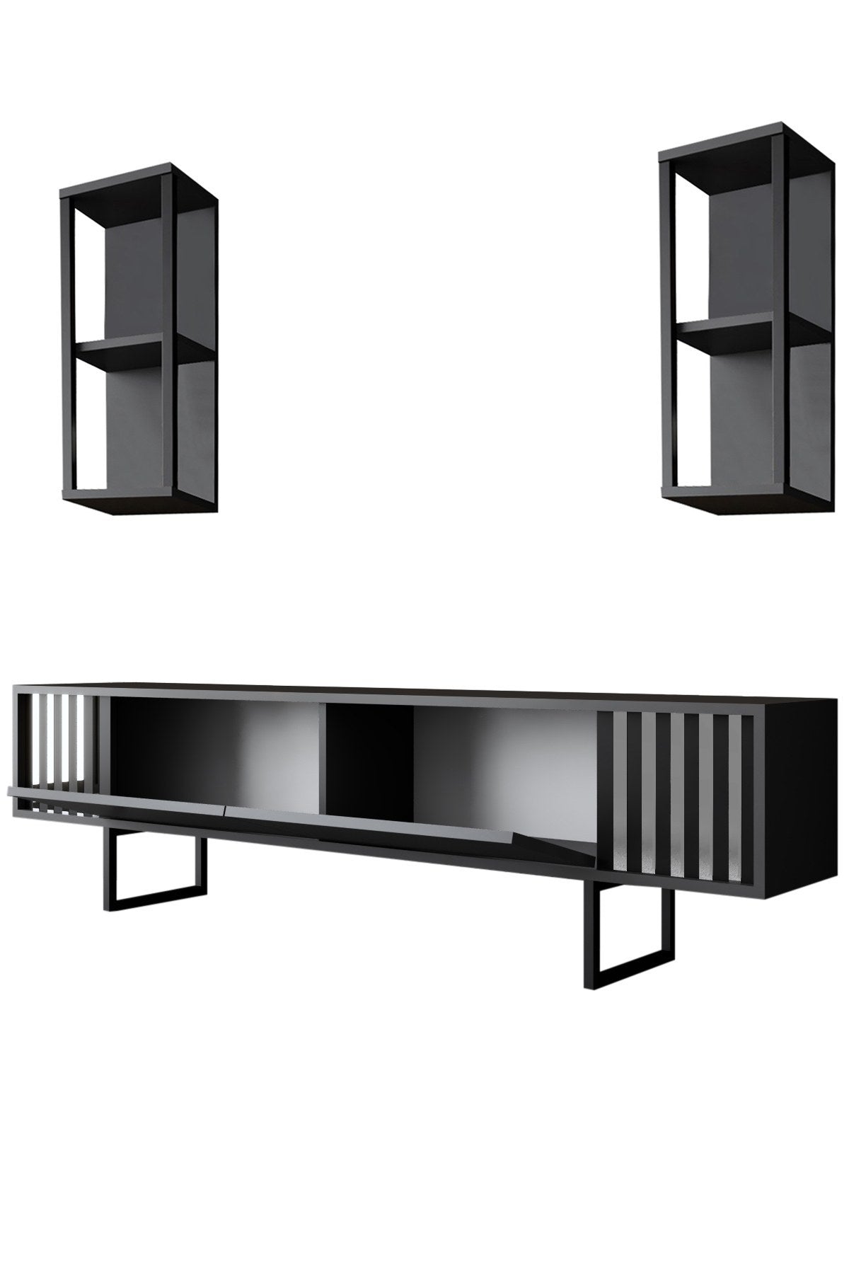 Furniture set Anthracite-Black - Chrome Line - Coffee table + TV cabinet
