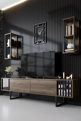 Furniture Set Walnut-Black - Chrome Line - Coffee table + TV cabinet