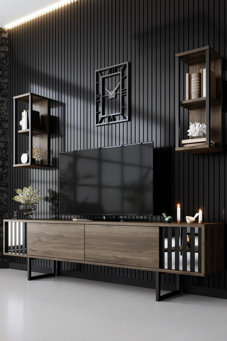 Furniture Set Walnut-Black - Chrome Line - Coffee table + TV cabinet