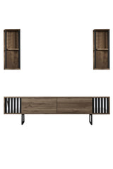 Furniture Set Walnut-Black - Chrome Line - Coffee table + TV cabinet