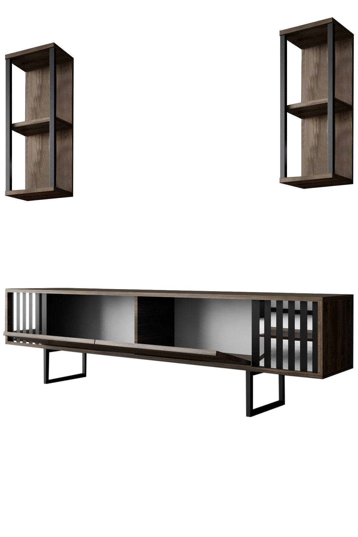 Furniture Set Walnut-Black - Chrome Line - Coffee table + TV cabinet