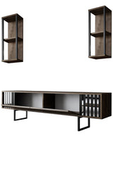 Furniture Set Walnut-Black - Chrome Line - Coffee table + TV cabinet