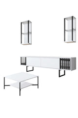 Furniture Set White-Black - Chrome Line - Coffee Table + TV Furniture