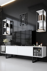 Furniture Set White-Black - Chrome Line - Coffee Table + TV Furniture