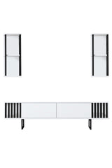 Furniture Set White-Black - Chrome Line - Coffee Table + TV Furniture