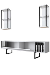 Furniture Set White-Black - Chrome Line - Coffee Table + TV Furniture