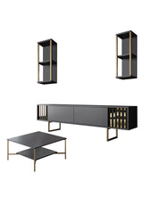 Furniture Set Anthracite-Gold - Gold Line - Coffee Table + TV Furniture