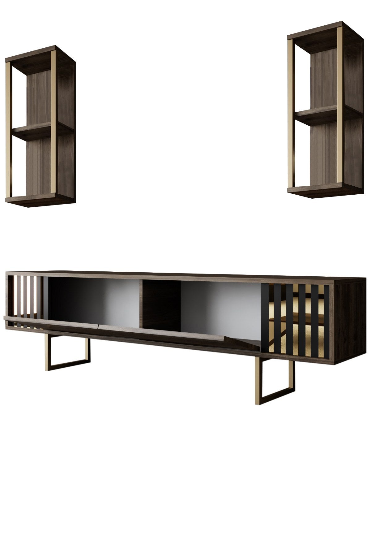 Furniture Set Walnut-Gold - Gold Line - Coffee Table + TV Furniture