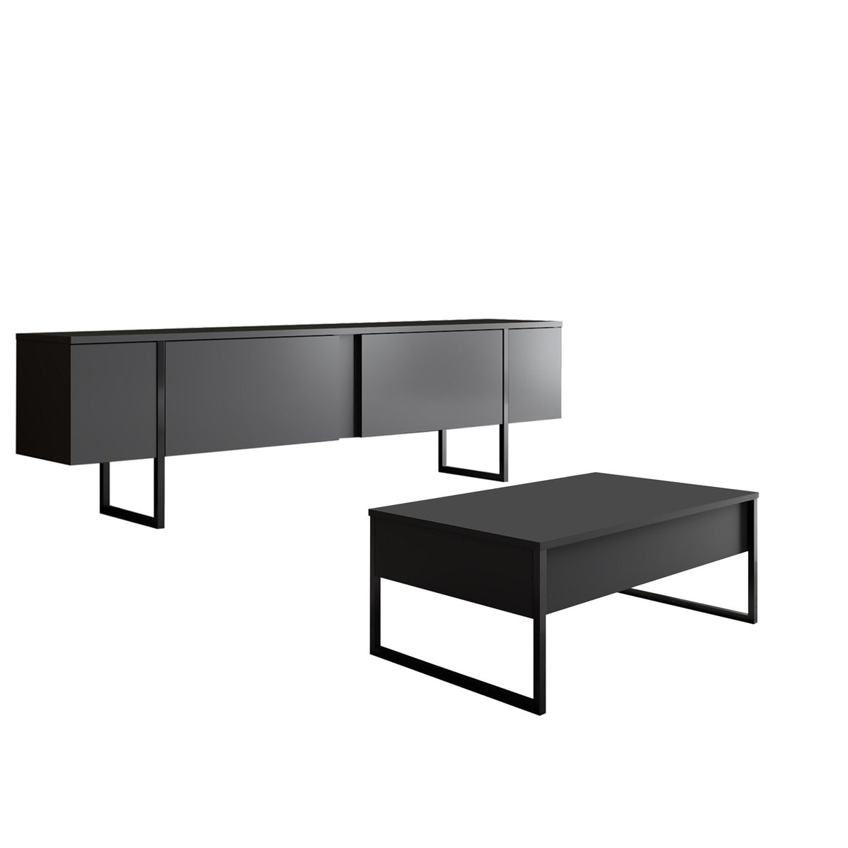 Meubelsets - Meubelset Antraciet Luxe - Salontafel + TV Meubel - Zwart Frame - Dimehouse